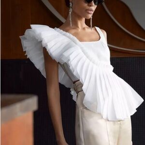 Aje White Orbit Pleated Top